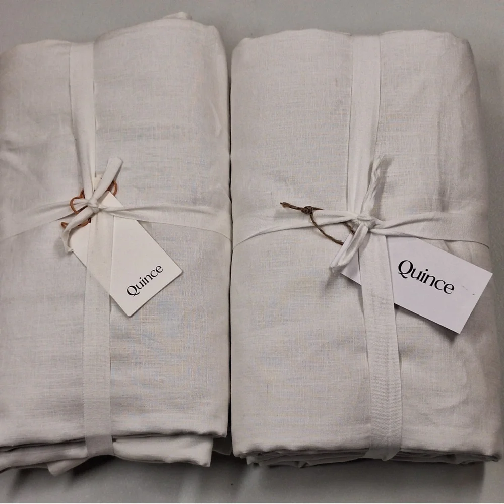 NWT QUINCE Set Of 2 48x84 European Linen Blackout Curtains White 9166